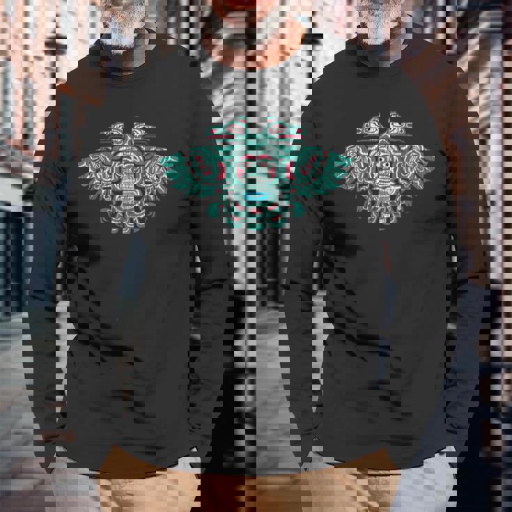 ネイティブアメリカン ハイダ サンダーバード トーテムポール ヴィンテージ 長袖Tシャツ 高齢者への贈り物