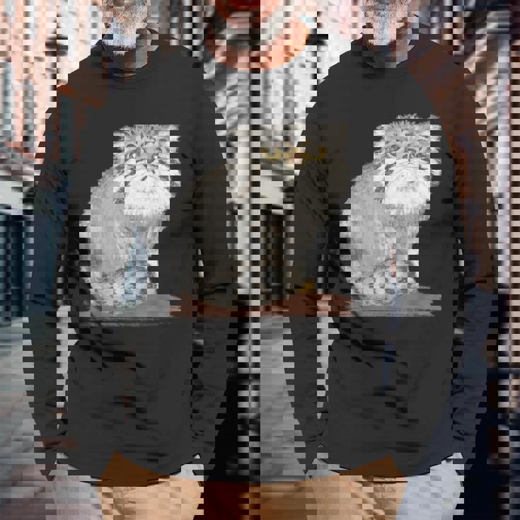 ネコ マヌルネコ 子猫 野生動物 長袖Tシャツ 高齢者への贈り物