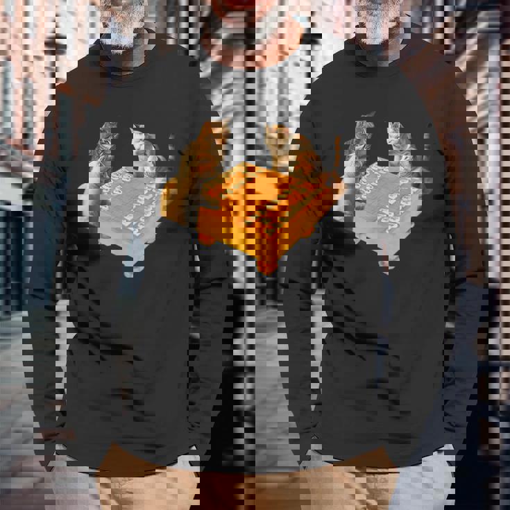 ネコ 猫 将棋 面白いtシャツ 面白い 服 おもしろ グッズ ネタ ウケ狙い メンズ 棋士 おもしろグッズ 長袖Tシャツ 高齢者への贈り物