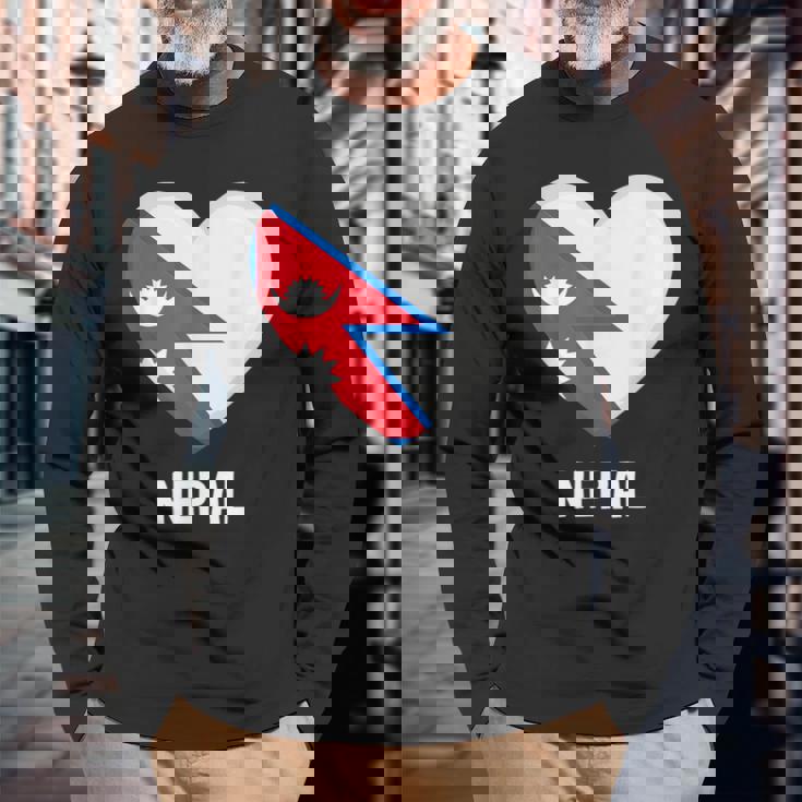 ネパール国旗シャツ 長袖Tシャツ 高齢者への贈り物