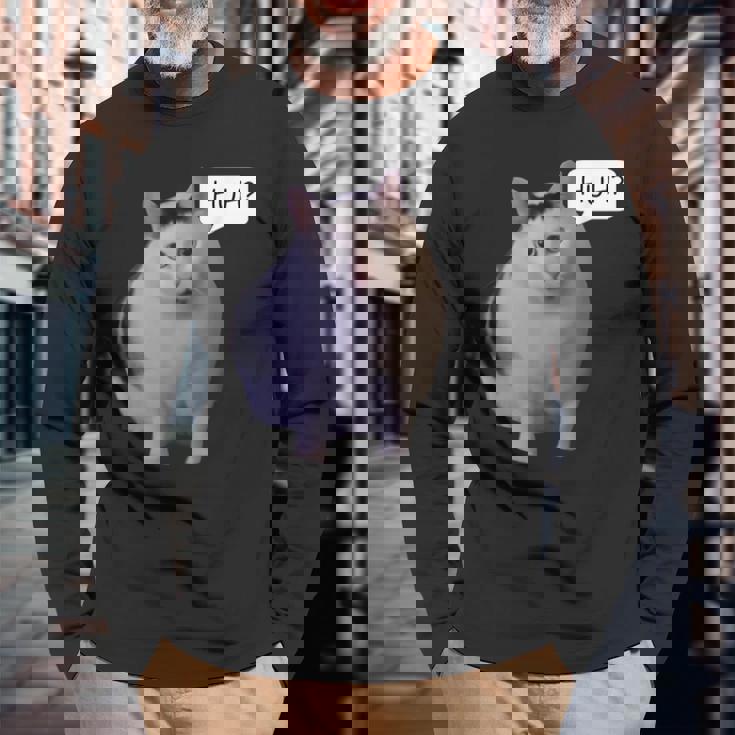 ハァ・キャット・ミーム 長袖Tシャツ 高齢者への贈り物