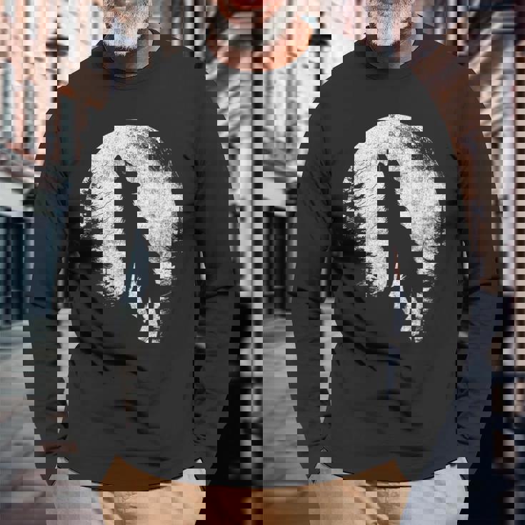 ハウリングウルフ 月光 森 シルエット 荒野 長袖Tシャツ 高齢者への贈り物