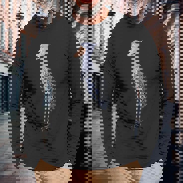 ハシビロコウ 鳥 動物 図 バードウォッチング 贈り物 鳥類学者 生物学者 自然科学 長袖Tシャツ 高齢者への贈り物