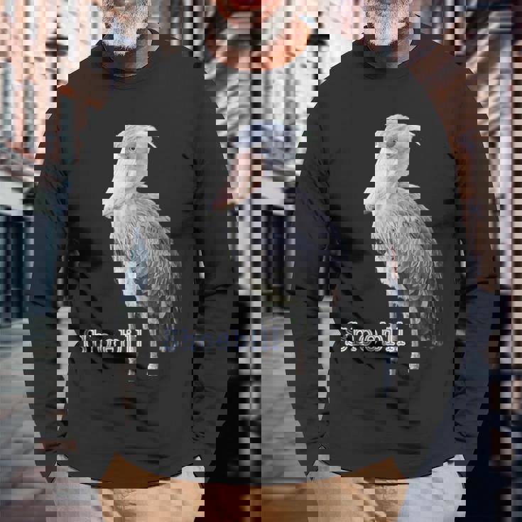 ハシビロコウ（写真 切り抜き）大きな 青い鳥 グッズ 長袖Tシャツ 高齢者への贈り物