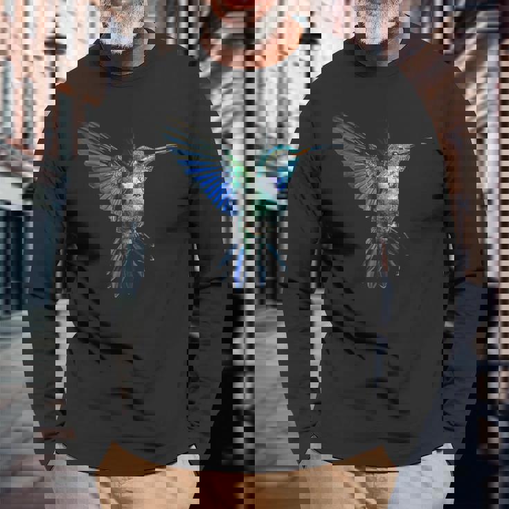 ハチドリ 鳥モチーフ 動物 イラスト ハチドリ 長袖Tシャツ 高齢者への贈り物