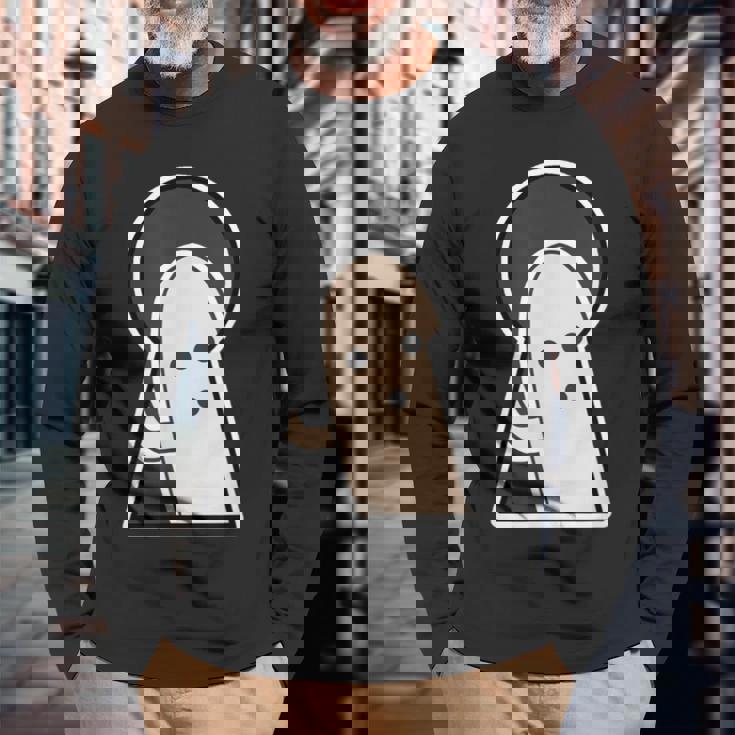 ハニワ くん 埴輪『古墳の 窓から』【ゆるフレンズ】歴史土器 キャラクター かわいい イラスト 面白い 長袖Tシャツ 高齢者への贈り物