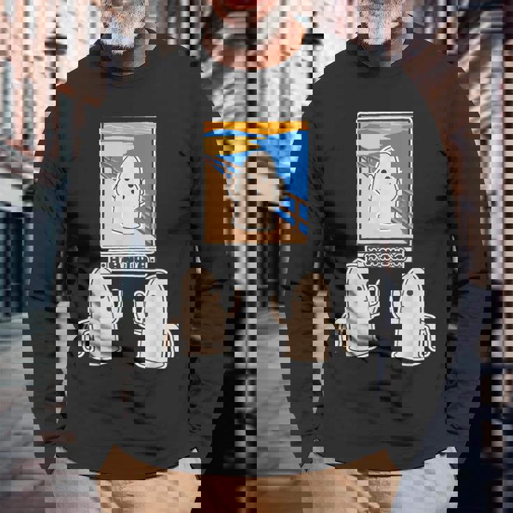 ハニワくん の ムンクの叫び と 見つめる 埴輪【ゆるフレンズ】名画 パロディ キャラクター かわいい イラスト 面白い 長袖Tシャツ 高齢者への贈り物