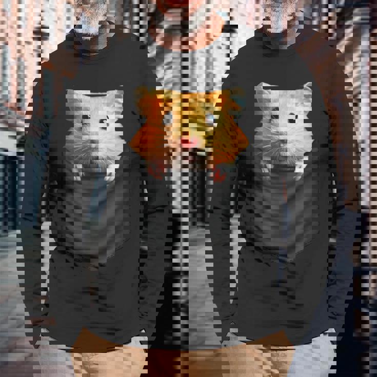 ハムスター 面白いtシャツ ポケット かわいい メンズ 子供 おもしろ 服 雑貨 グッズ ネタ ゆるキャラ 長袖Tシャツ 高齢者への贈り物