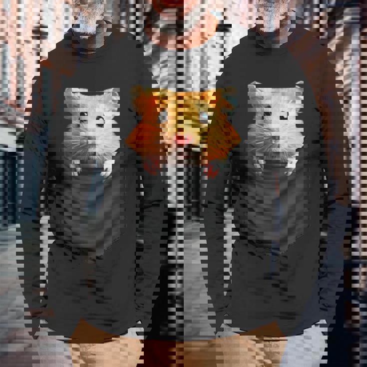 ハムスター 面白いtシャツ 胸ポケット かわいい メンズ 子供 おもしろ 服 雑貨 グッズ ネタ ゆるキャラ 長袖Tシャツ 高齢者への贈り物