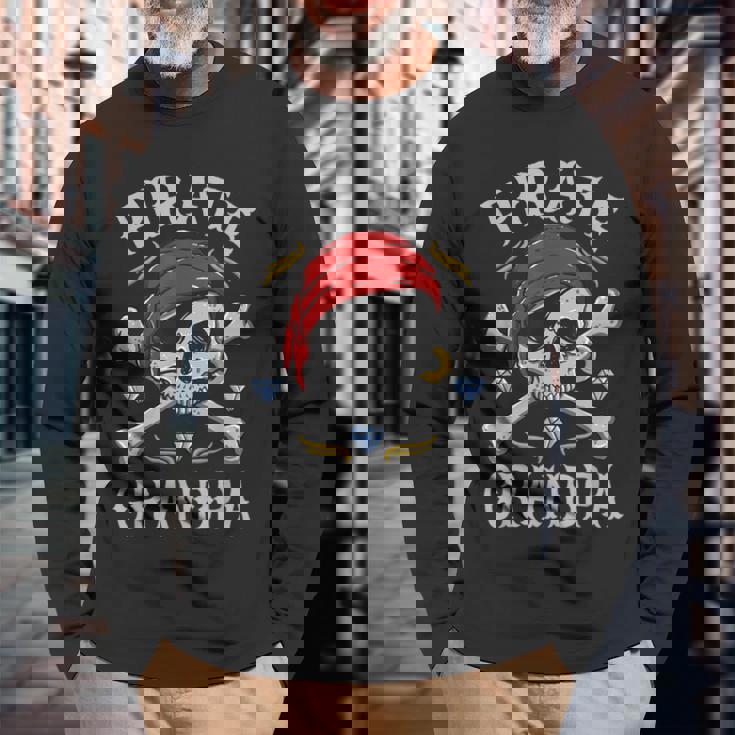 ハロウィン 怖い海賊 スカル・クロスボーン 海賊おじいちゃん 長袖Tシャツ 高齢者への贈り物