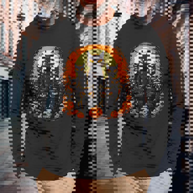 ハロウィン 黒猫 パンプキン 面白い レトロデザイン 長袖Tシャツ 高齢者への贈り物