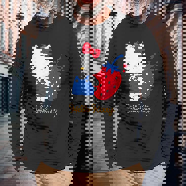 ハローキティ いちご ダークカラー 長袖Tシャツ 高齢者への贈り物