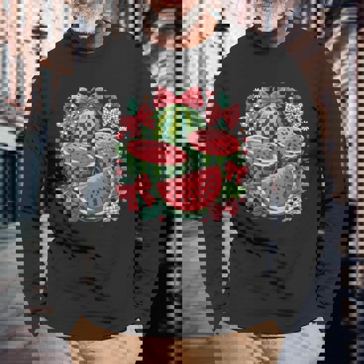 ハローサマー 2025 ガールズ スイカ おもしろバケーション キッズ 長袖Tシャツ 高齢者への贈り物