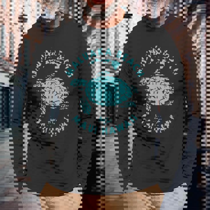 ハワイ ホヌ ウミガメ マルカビーチ マウイ 長袖Tシャツ 高齢者への贈り物