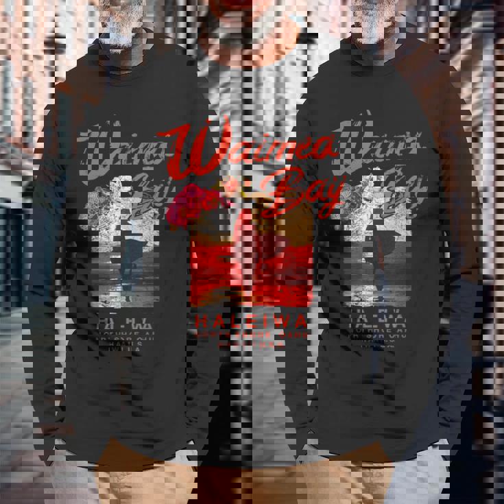 ハワイ ワイメア ベイ サーフィン ヴィンテージ ハワイアン 長袖Tシャツ 高齢者への贈り物