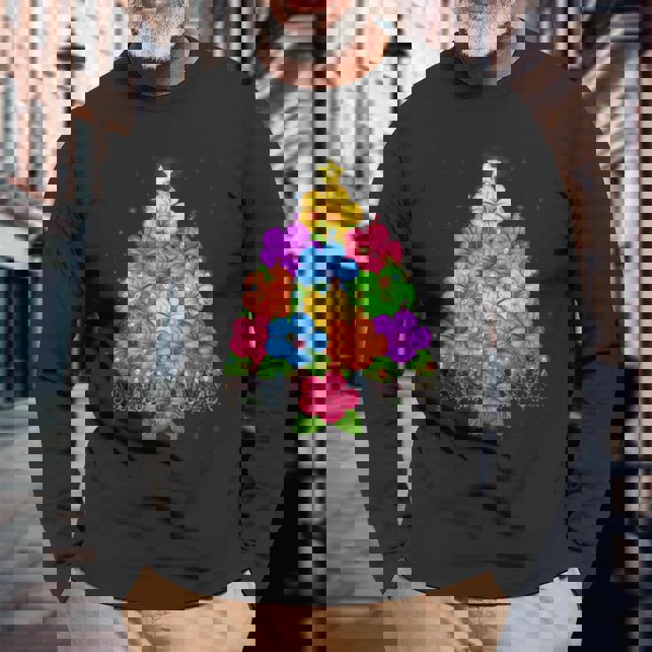 ハワイアン クリスマス ハイビスカス フラワー ツリー ハワイ トロピカル 長袖Tシャツ 高齢者への贈り物