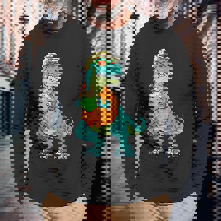 ハワイアン 恐竜 シャツ サマーレックス トロピカル バケーション アロハシャツ 長袖Tシャツ 高齢者への贈り物