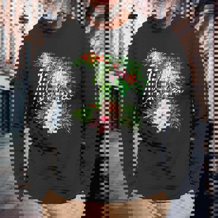 ハワイアンハイビスカスの花 アロハ 長袖Tシャツ 高齢者への贈り物