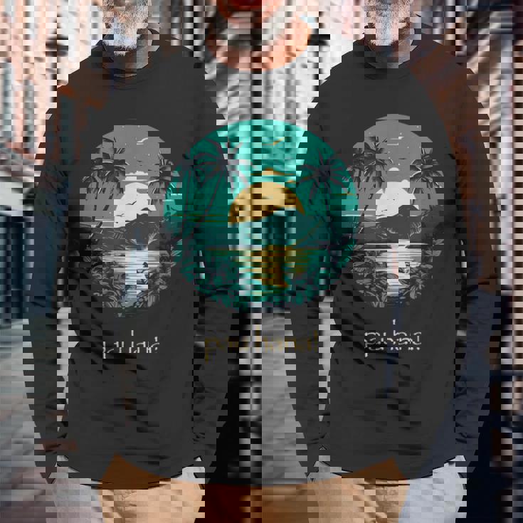 ハワイ語のパウハナはハッピータイムを意味します 長袖Tシャツ 高齢者への贈り物