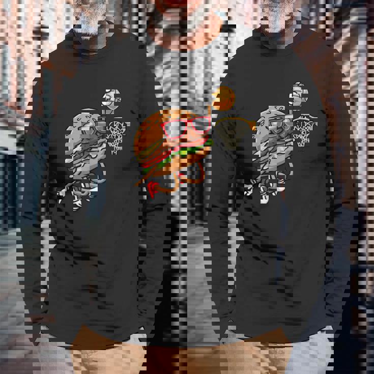 ハンバーガー バスケットボール ファーストフード バスケットボール選手 長袖Tシャツ 高齢者への贈り物