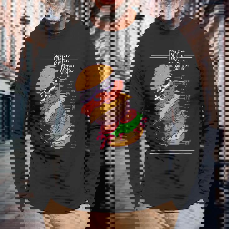 ハンバーガー 解剖図 面白いtシャツ ファストフード メンズ おもしろ グッズ 面白い 服 オリジナル ネタ 食べ物 長袖Tシャツ 高齢者への贈り物