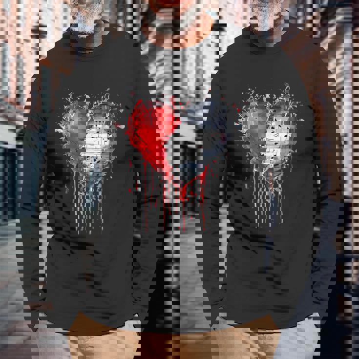 ハート 音符 パンクロック ゴシック 音楽愛好家 長袖Tシャツ 高齢者への贈り物