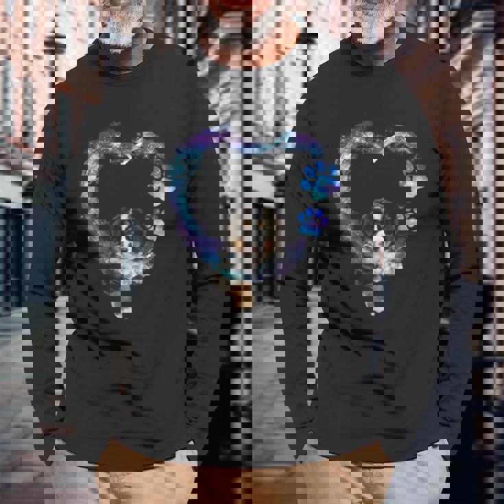 ハートの中の面白いバーニーズマウンテンドッグ 長袖Tシャツ 高齢者への贈り物