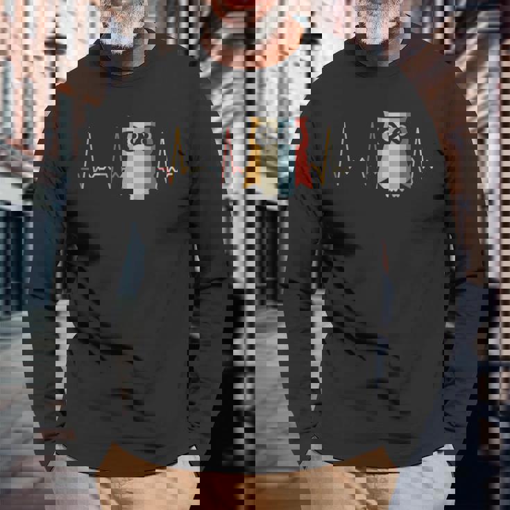 ハートビートフクロウ 長袖Tシャツ 高齢者への贈り物