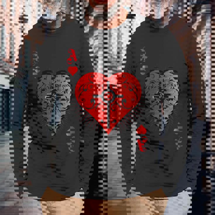 ハートポーカーエースi テキサスホールデムカジノカードケース ポーカー 長袖tシャツ 長袖Tシャツ 高齢者への贈り物