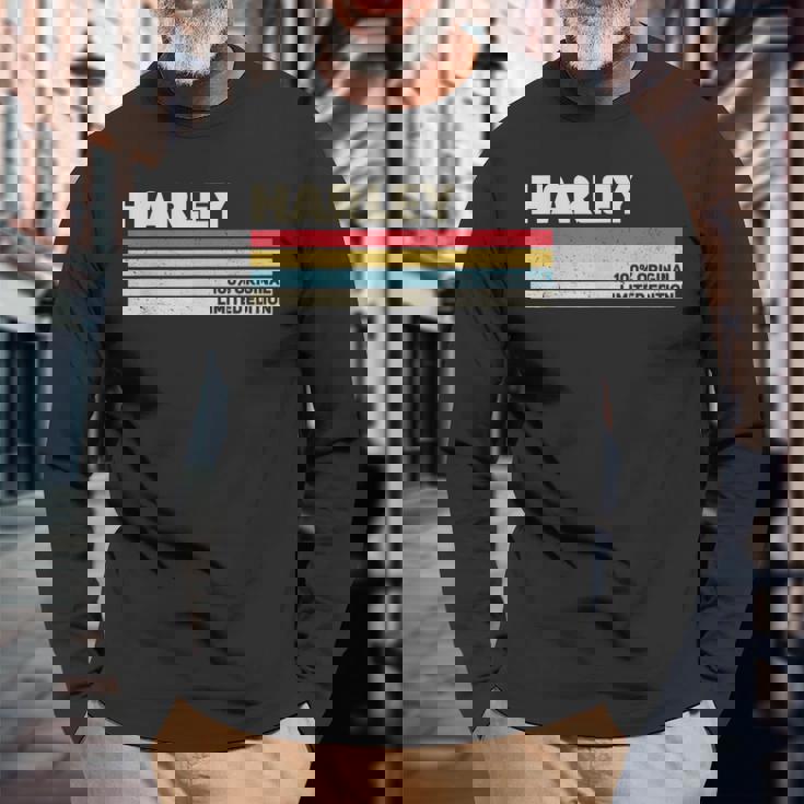 ハーレー 名前入り レトロ ヴィンテージ 70年代 80年代 90年代 誕生日 長袖Tシャツ 高齢者への贈り物