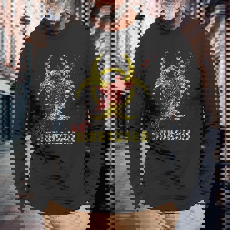 バイオハザード 感染 感染サイン ゾンビ血のはね付き 長袖Tシャツ 高齢者への贈り物