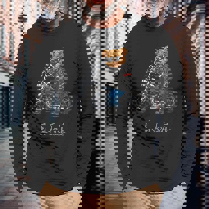 バイク クラシック オートバイ 熊 クルーザー 長袖Tシャツ 高齢者への贈り物