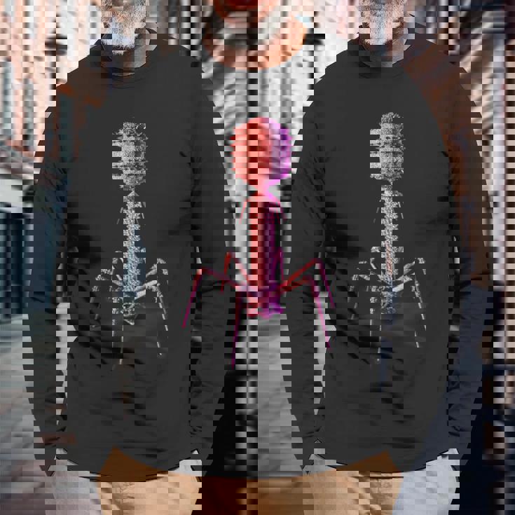 バクテリオファージ・ファージウイルス 長袖Tシャツ 高齢者への贈り物