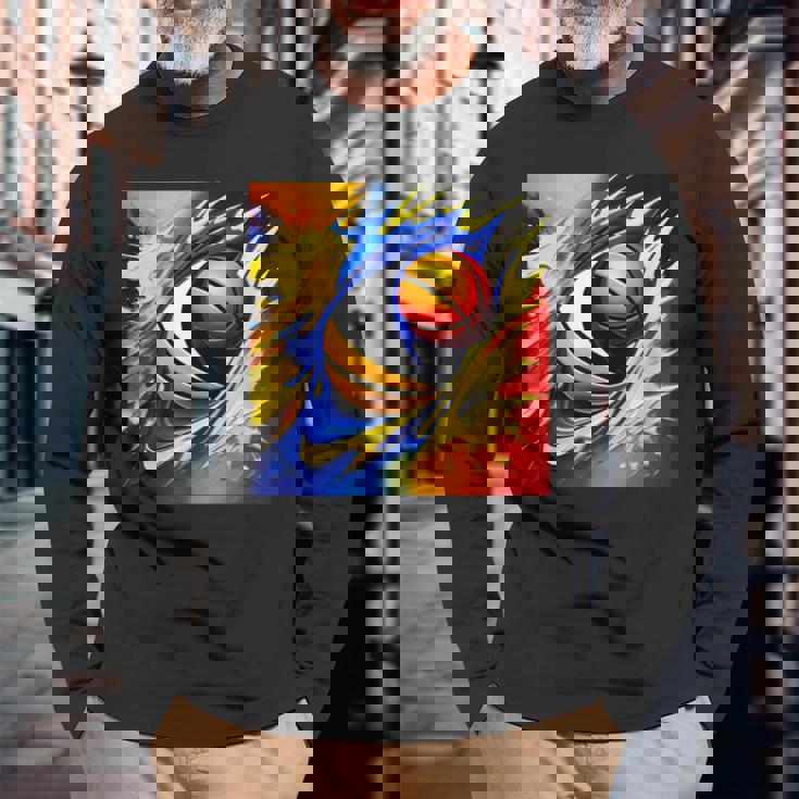 バスケットボール チーム スポーツ カラフル ボール バスケットボール愛好家 長袖Tシャツ 高齢者への贈り物
