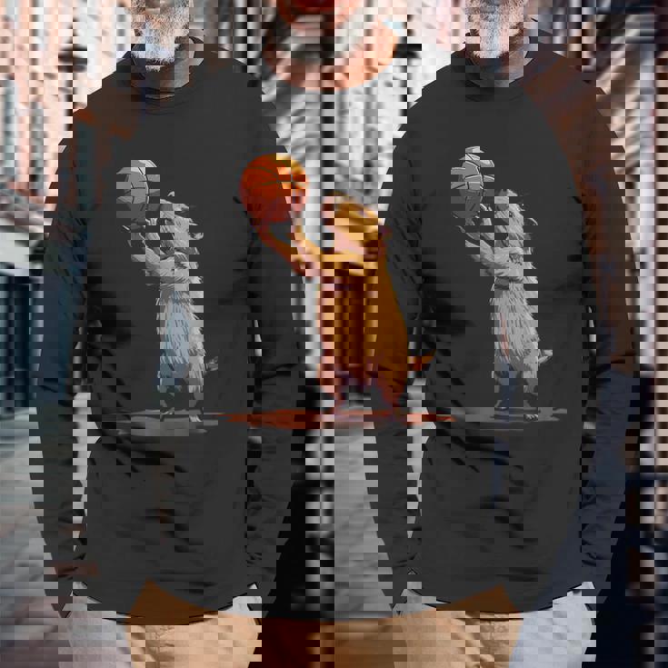 バスケットボール ドローイング バスケットボール 恋人 カピバラ 動物 アート 長袖Tシャツ 高齢者への贈り物