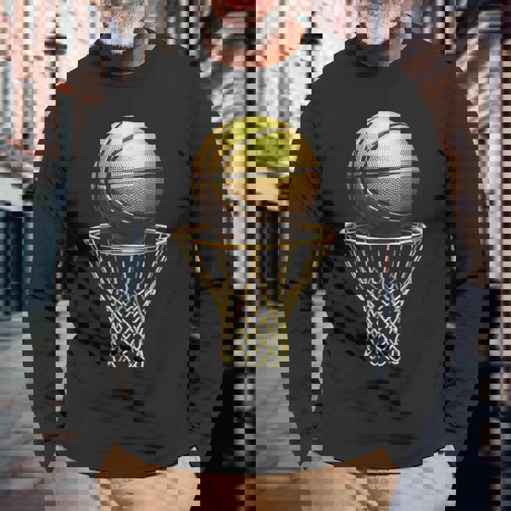 バスケットボール選手 クールトロフィー スポーツ愛好家 試合日 Bボール 長袖Tシャツ 高齢者への贈り物