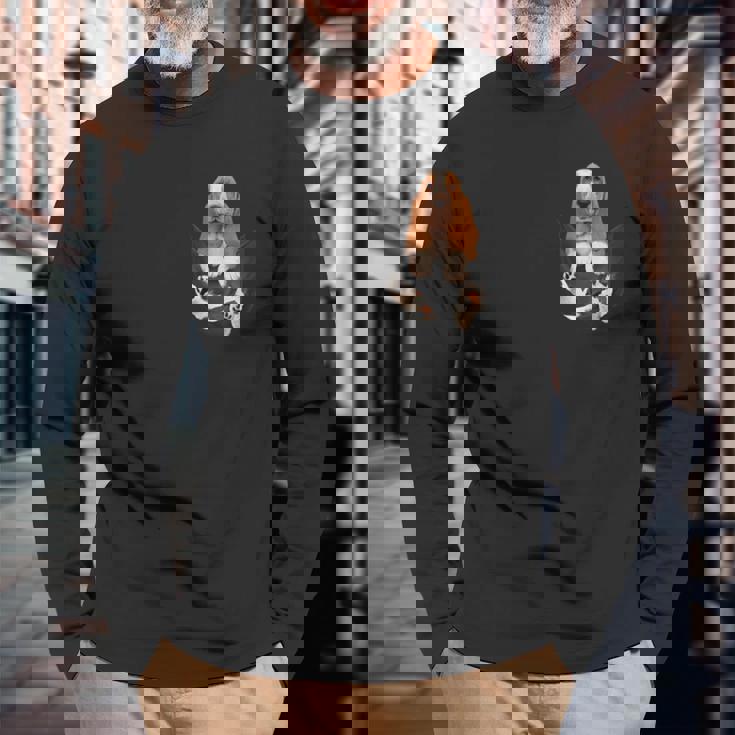 バセットハウンド愛好家のためのファニーバセットハウンド ポケットの中のバセットハウンド 長袖Tシャツ 高齢者への贈り物