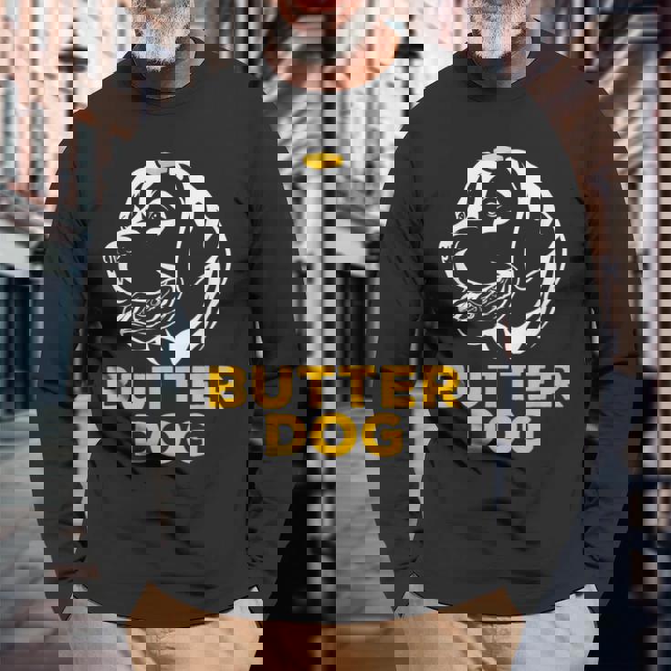 バター犬-彼のバターと一緒に犬面白いミーム 長袖Tシャツ 高齢者への贈り物