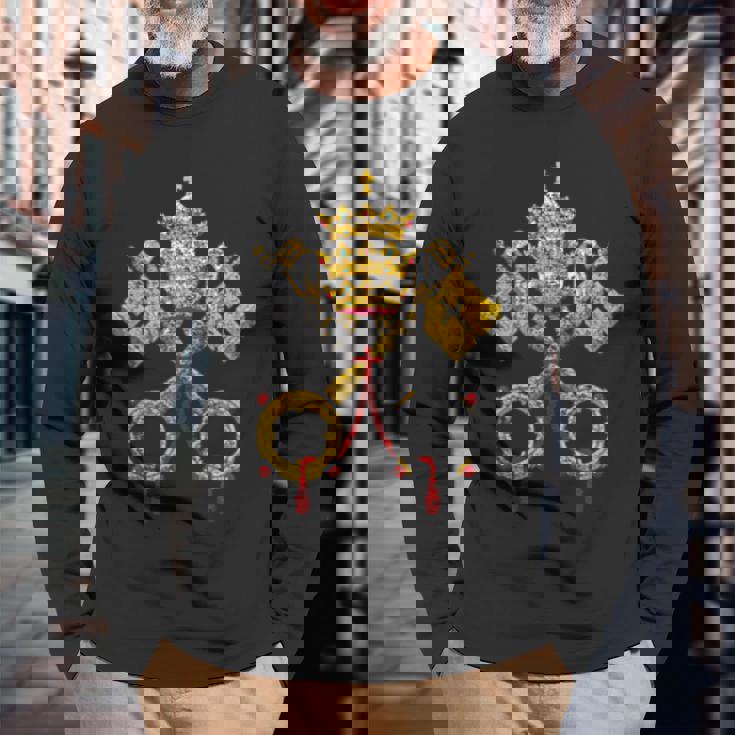 バチカン市の旗 アームコート ローマ セントペターズスクエア 長袖Tシャツ 高齢者への贈り物