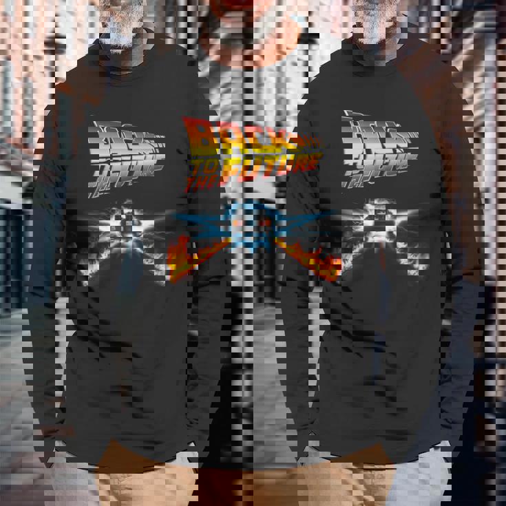 バック・トゥ・ザ・フューチャー デロリアンとロゴ 長袖Tシャツ 高齢者への贈り物