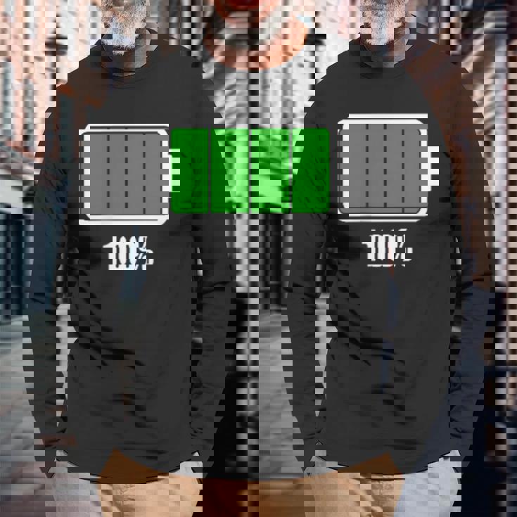 バッテリー100シャツ バッテリーハートフル充電バッテリーフル。 長袖Tシャツ 高齢者への贈り物