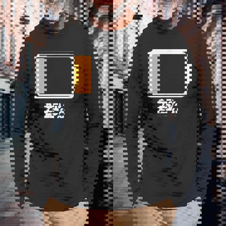 バッテリー25 残り25 バッテリーtシャツバッテリー低 長袖Tシャツ 高齢者への贈り物