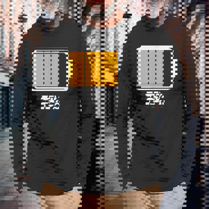 バッテリー75残り75バッテリーフルtシャツバッテリー低 長袖Tシャツ 高齢者への贈り物