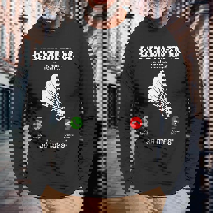 バドミントン呼び出しバドミントン愛好家面白いバドミントン選手 長袖Tシャツ 高齢者への贈り物