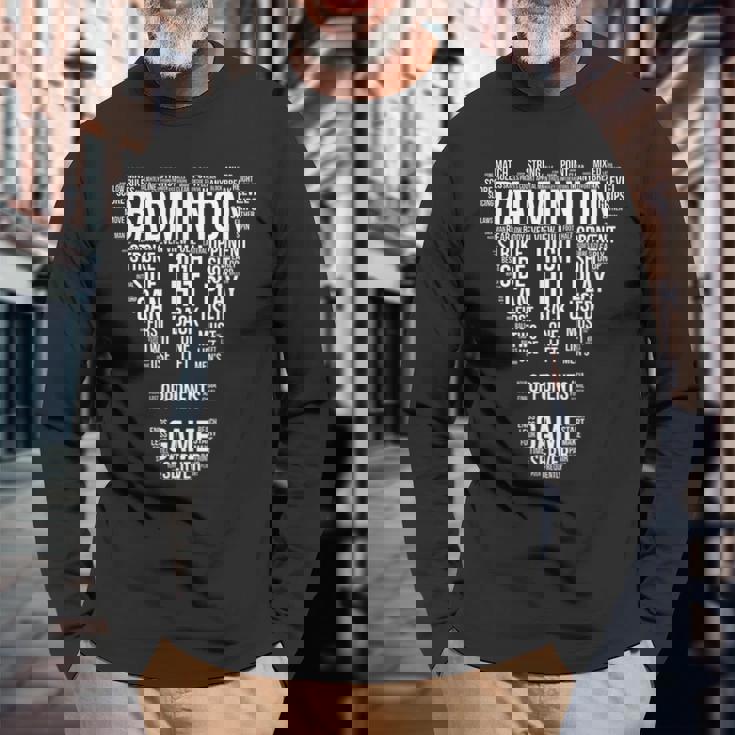 バドミントン用語 ワードクラウド バドミントンギフト バドミントンプレーヤー 長袖Tシャツ 高齢者への贈り物