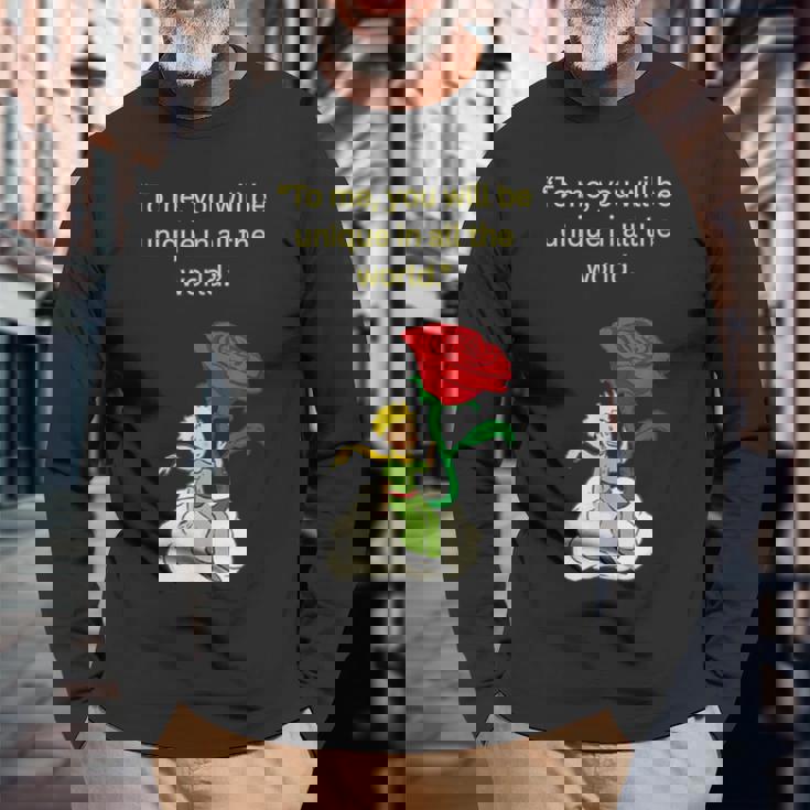 バラの言葉が入った星の王子様 長袖Tシャツ 高齢者への贈り物