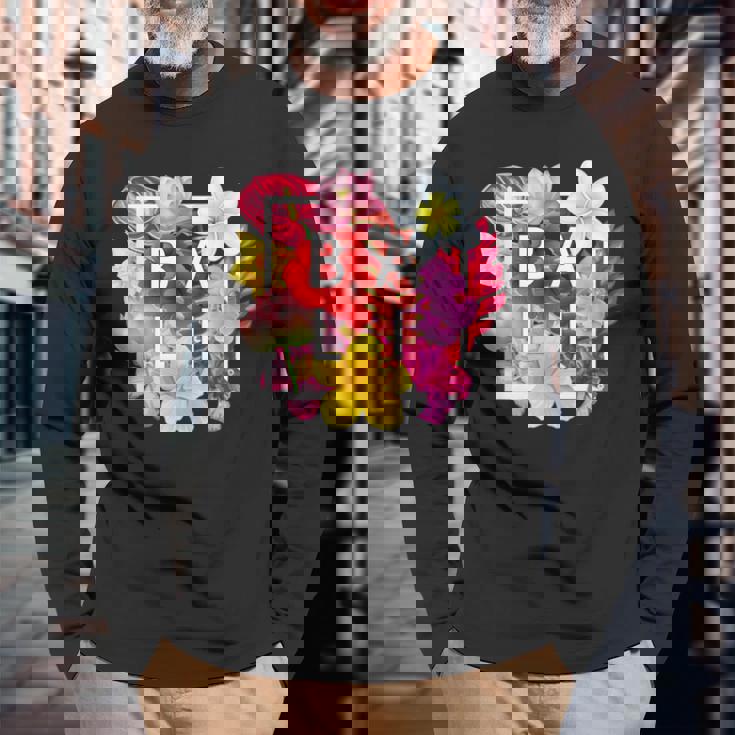 バリの花 ワードアート バリ島インドネシア土産 長袖Tシャツ 高齢者への贈り物