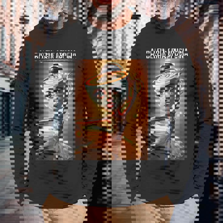 バレリーナ カプチーノ 面白い イタリアン ブレイン レッド 長袖Tシャツ 高齢者への贈り物