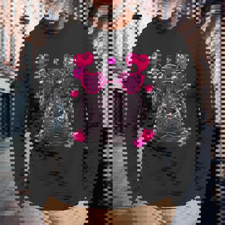 バレンタイン カバ シャツ かわいい カバ 動物 カバ 恋人 長袖Tシャツ 高齢者への贈り物