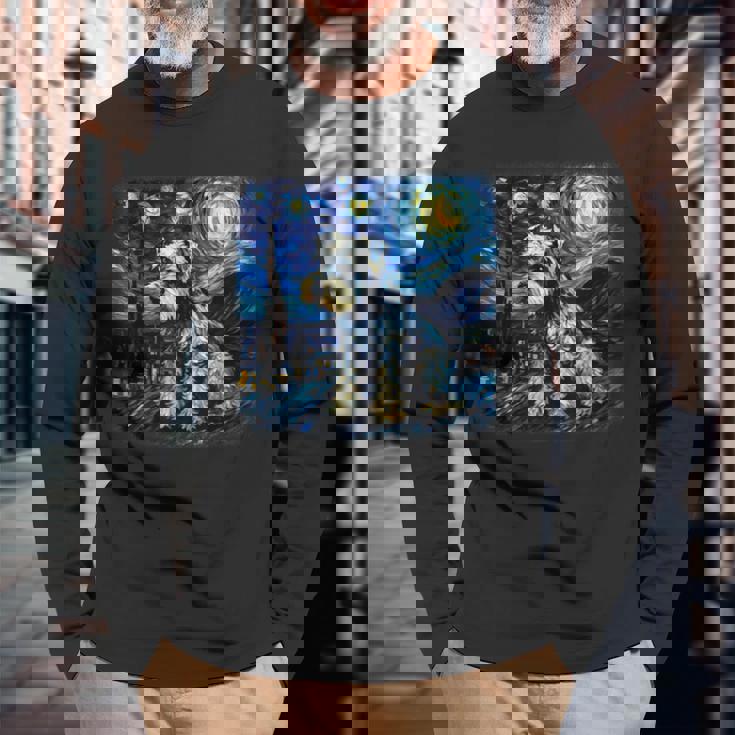 バン・ゴッホ 星月夜ミニチュア・シュナウザー 長袖Tシャツ 高齢者への贈り物